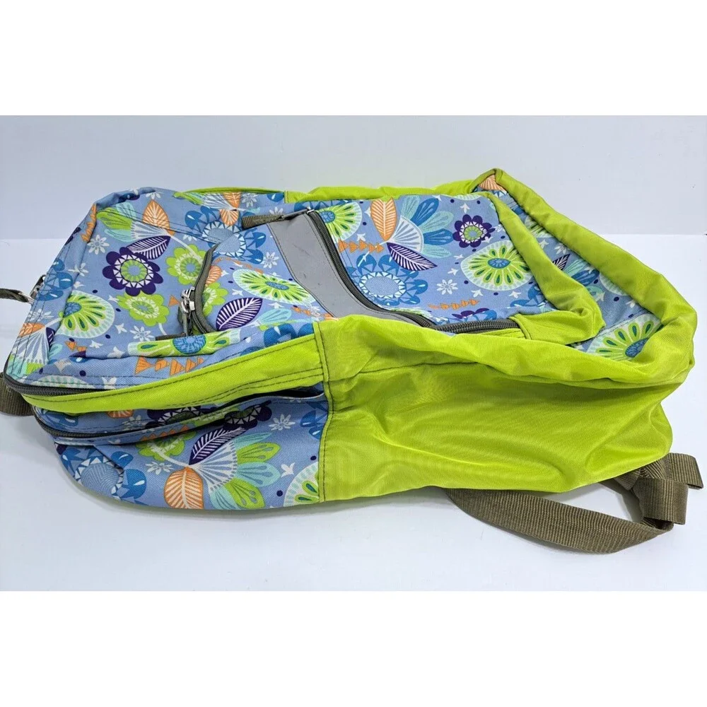LL Bean Deluxe Backpack School Camp Blue Green Floral Hawaiian Geometric
